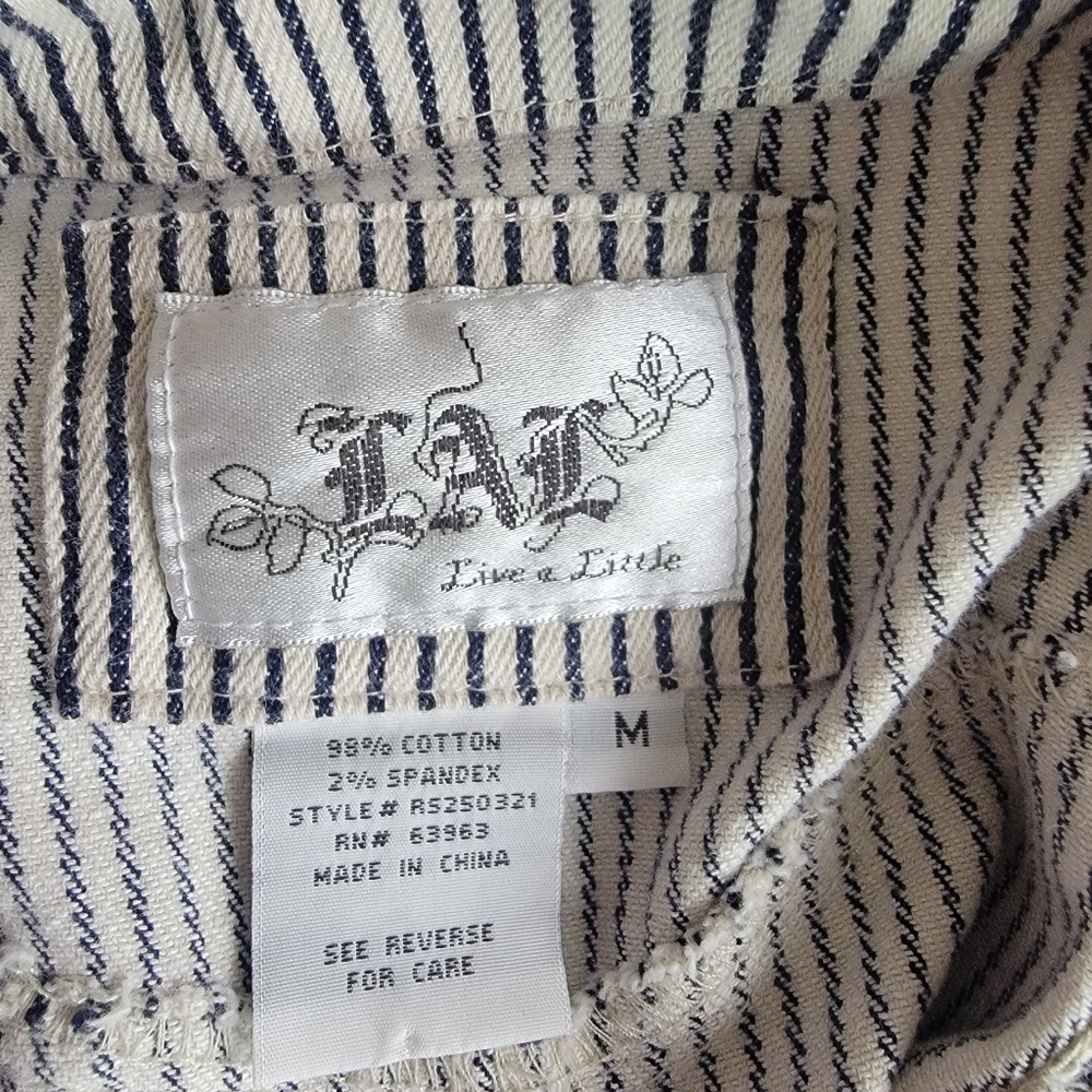 LAL Live a‎ Little Brown White Striped Cotton Button Up Jacket Sz M - Picture 5 of 8